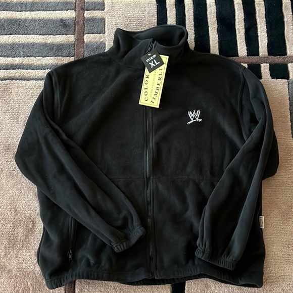 XL men’s black fleece full zip jacket with WWE logo embroidered on front chest. - Picture 1 of 8